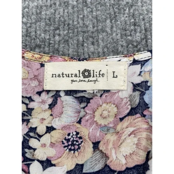 Natural Life Maxi Dress Women's Large Cottagecore Floral Short Sleeve Round Neck - Picture 4 of 7